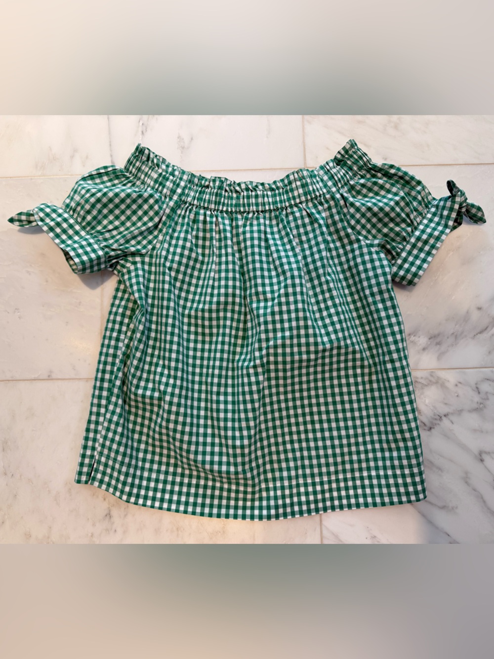 J. CREW XS Green Gingham Off-Shoulder Top